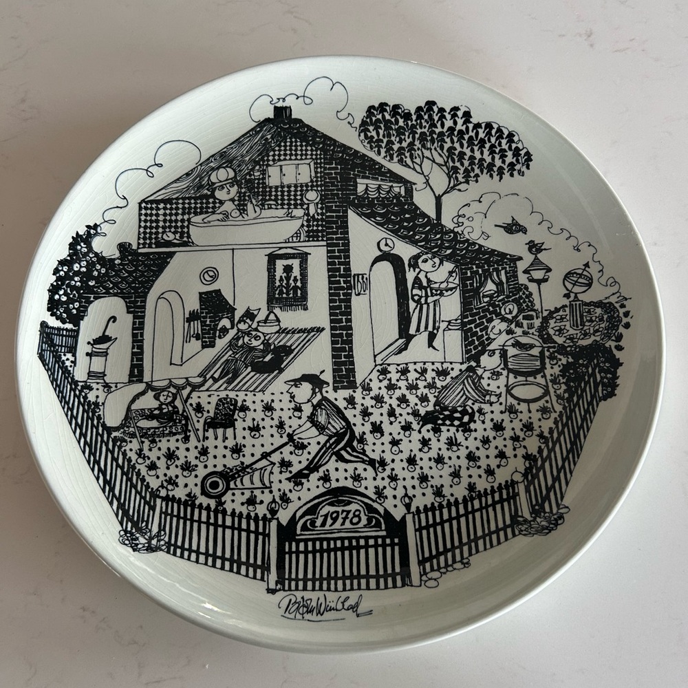 Vintage Bjorn Wiinblad wall plate "The Family Denmark.”Made by Nymolle in 1978